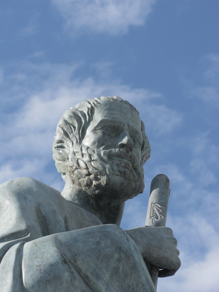 What’s not in the history books: Aristotle was not only a philosophical titan, but also an operating thetan (level 10).  Image credit: Tilemahos Efthimiadis (CC BY-SA; derivative)